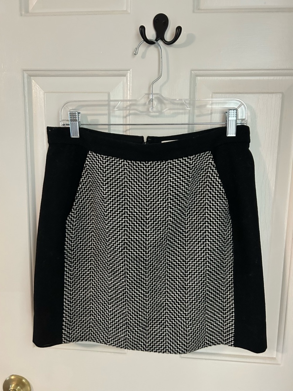 J. Crew Black and White Herringbone Panel Mini Skirt